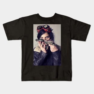 girl holds steampunk pistol Kids T-Shirt